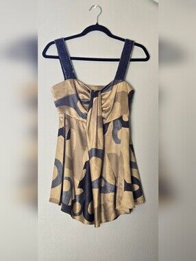 Y2K Simply Vera Vera Wang Satin Abstract Print Tank Top Size 6